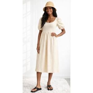 & Other Stories Puff Sleeve Midi Dress Cream US 4 Romantic Bow Back